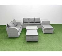 Fimous 7-Seater PE Rattan Wicker Garden Furniture Set - Dark Grey Mixed Patio Sofa with Rectangular Coffee Table & 2 Big Footstools