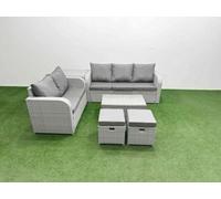 Fimous 7 Seater Pe Rattan Wicker Garden Furniture Set Rectangular Coffee Table 3 Seater Sofa Love Sofa 2 Stools Side Table