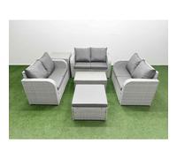 Fimous 7 Seater PE Wicker Rattan Furniture Sofa Sets with Rectangular Coffee Table 2 Seater Love Sofa Big Footstool Side Table Light Grey