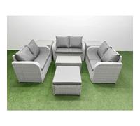Fimous 7 Seater Pe Wicker Rattan Furniture Sofa Sets Rectangular Coffee Table 2 Seater Love Sofa Big Footstool 2 Side Table