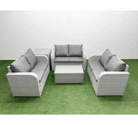 Fimous 7 Seater PE Wicker Rattan Furniture Sofa Sets with Rectangular Coffee Table 2 Seater Love Sofa Big Footstool Light Grey
