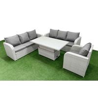 7 Seater Poly Rattan Outdoor Garden Furniture Adjustable Lifting Dining or Coffee Table Sofa Set Patio 3 Seater Sofa Reclining Chair 3 Seater Sofa Lig Fimous Light Grey One Size
