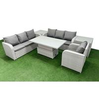 7 Seater Poly Rattan Outdoor Garden Furniture Adjustable Lifting Dining or Coffee Table Sofa Set Patio 3 Seater Sofa Reclining Chair 3 Seater Sofa 2 S Fimous Light Grey One Size