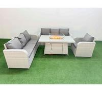 7 Seater Poly Rattan Outdoor Garden Furniture Firepit Dining Table Sofa Set Patio 3 Seater Sofa Reclining Chair 3 Seater Sofa Light Grey Fimous Light Grey One Size