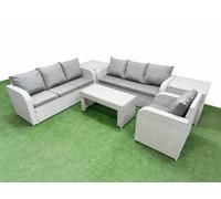 Fimous 7 Seater Poly Rattan Outdoor Garden Furniture Oblong Coffee Table Sofa Set Patio 3 Seater Sofa Reclining Chair 3 Seater Sofa 2 Side Table Fimous Light Grey