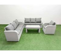 Fimous 7 Seater Poly Rattan Outdoor Garden Furniture Oblong Coffee Table Sofa Set Patio 3 Seater Sofa Reclining Chair 3 Seater Sofa Side Table Light Fimous Light Grey