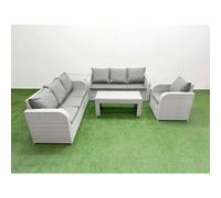 Fimous 7-Seater Poly Rattan Garden Furniture Set - Light Grey Outdoor Patio Sofa with Oblong Coffee Table & Reclining Chair