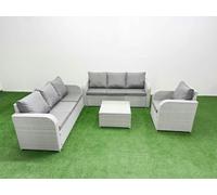 7 Seater Poly Rattan Outdoor Garden Furniture Square Coffee Table Sofa Set Patio 3 Seater Sofa Reclining Chair 3 Seater Sofa Light Grey Fimous Light Grey One Size