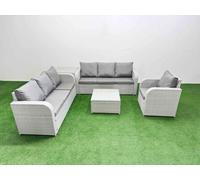 Fimous 7 Seater Poly Rattan Outdoor Garden Furniture Square Coffee Table Sofa Set Patio 3 Seater Sofa Reclining Chair 3 Seater Sofa Side Table Light Fimous Light Grey