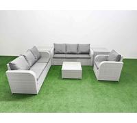 Fimous 7 Seater Poly Rattan Outdoor Garden Furniture Square Coffee Table Sofa Set Patio 3 Seater Sofa Reclining Chair 3 Seater Sofa 2 Side Table Fimous Light Grey
