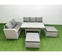 Fimous 7 Seater Rattan Conservatory Sofa Set - Rectangular Dining Table, 3-Seater Sofa, Loveseat & 2 Big Footstools