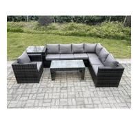 Fimous 7 Seater Rattan Corner Sofa Lounge Sofa Set With Rectangular Coffee Table With Arm Chair And Side Table Dark Grey Mixed Right Hand
