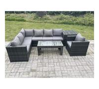 Fimous 7 Seater Rattan Corner Sofa Lounge Sofa Set With Rectangular Coffee Table With Arm Chair Left Hand in Dark Grey Fimous Dark Grey