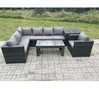 Fimous 7 Seater Rattan Corner Sofa Lounge Sofa Set With Rectangular Coffee Table With Arm Chair And Side Table Dark Grey Mixed Left Hand