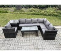Fimous 7 Seater Rattan Corner Sofa Lounge Sofa Set With Rectangular Coffee Table With Arm Chair And Side Table Dark Grey Mixed Right Hand