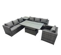 Fimous 7 Seater Rattan Corner Sofa Set Garden Furniture Rising Adjustable Dining Table Set Arm Chair in Dark Grey Fimous Dark Grey
