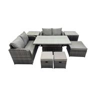 7-seater Rattan Garden Furniture Dining Set with 2 Side Table 3 Stools Fimous Dark Grey One Size