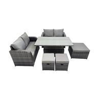 Fimous 7-seater Rattan Garden Furniture Dining Set with 3 Stool
