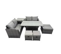 Fimous 7-seater Rattan Garden Furniture Dining Set with 3 Stool Side Table