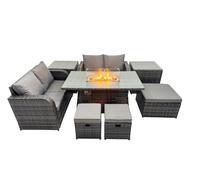 Fimous 7-seater Rattan Garden Furniture Dining Set with 3 Stools 2 Side Table
