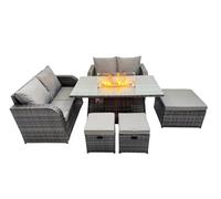 Fimous 7-seater Rattan Garden Furniture Dining Set with 3 Stools