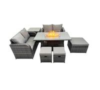 Fimous 7-seater Rattan Garden Furniture Dining Set with 3 Stools Side Table in Dark Grey Fimous Dark Grey
