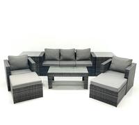 Fimous 7 Seater Rattan Garden Furniture Set Outdoor Lounger Sofa with Coffee Table 2 Armchair 2 Big Footstools 2 Side Tables Dark Grey Mixed