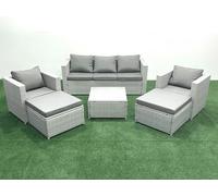 7 Seater Rattan Garden Furniture Set with 3 Seater Sofa 2 Chair Square Coffee Table 2 Big Footstools Light Grey Mixed Fimous Light Grey One Size