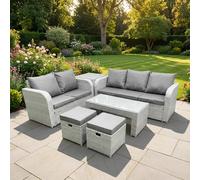 Fimous 7 Seater Rattan Garden Furniture Set with Coffee Table, 3 Seater Sofa, Love Sofa, 2 Stools & Side Table - Light Grey