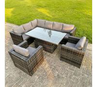 Fimous 7 Seater Rattan Garden Furniture Set with Left Corner Sofa, Rising Dining Table & 2 Chairs - Dark Grey