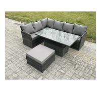 Fimous 7 Seater Rattan Garden Furniture Sets High Back Corner Sofa Height Adjustable Rising Lifting Table Set With Big Footstool