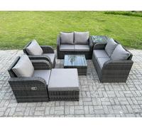 Fimous 7-Seater Rattan Garden Sofa Set - Dark Grey Mixed Outdoor Furniture with Square Coffee Table & Reclining Chairs