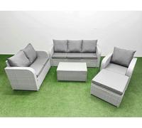 Fimous Patio PE Wicker 7 Seater Outdoor Rattan Furniture Sofa Sets with Rectangular Coffee Table 3 Seater Sofa Big Footstool