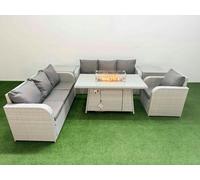 7 Seater Poly Rattan Outdoor Garden Furniture Firepit Dining Table Sofa Set Patio 3 Seater Sofa Reclining Chair 3 Seater Sofa 2 Side Table Light Grey Fimous Light Grey One Size