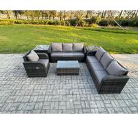 Fimous 7 Seater Rattan Outdoor Garden Furniture Sofa Set Patio Table & Chairs Set