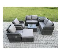 Fimous 7-Seater Rattan Garden Sofa Set - Dark Grey Mixed Outdoor Furniture with Square Coffee Table & Reclining Chairs