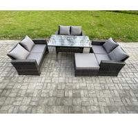 Fimous 7 Seater Rattan Wicker Garden Furniture Patio Conservatory Sofa Set Indoor Outdoor With Dining Table Double Seat Sofa