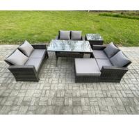 Fimous 7 Seater Rattan Wicker Garden Furniture Patio Conservatory Sofa Set Indoor Outdoor with Dining Table Double Seat Sofa Big Footstool Side Table