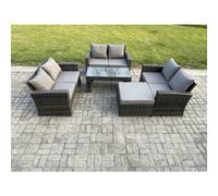 Fimous 7 Seater Rattan Wicker Garden Furniture Patio Conservatory Sofa Set with Coffee Table Double Seater Sofa Big Footstool