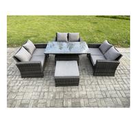 Fimous 7 Seater Rattan Wicker Garden Furniture Patio Conservatory Sofa Set with Height Adjustable Rising Lifting Table Double Seat Sofa