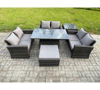 Fimous 7 Seater Rattan Wicker Garden Furniture Patio Conservatory Sofa Set with Height Adjustable Rising Lifting Table Footstool in Dark Grey Fimous Dark Grey
