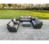 7 Seater Rattan Wicker Garden Furniture Patio Conservatory Sofa Set with Rectangular Coffee Table 3 Seater Sofa Love Sofa Side Table Fimous Dark Grey One Size