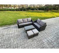 Fimous 7 Seater Rattan Wicker Garden Furniture Patio Conservatory Sofa Set with Rectangular Coffee Table 3 Seater Sofa Love Sofa 2 Small Footstools