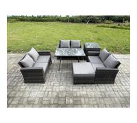 Fimous 7 Seater Rattan Wicker Garden Furniture Patio Conservatory Sofa Set With Rectangular Dining Table Side Table