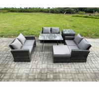 Fimous 7 Seater Rattan Wicker Garden Furniture Patio Conservatory Sofa Set With Rectangular Dining Table Side Table