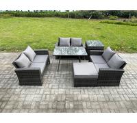 Fimous 7 Seater Rattan Wicker Garden Furniture Patio Conservatory Sofa Set With Rectangular Dining Table Side Table