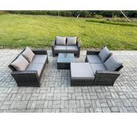 Fimous 7 Seater Rattan Wicker Garden Furniture Patio Conservatory Sofa Set with Square Coffee Table Double Seat Sofa Big Footstool
