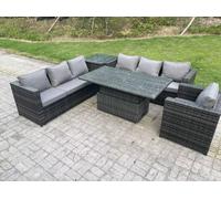 Fimous 7 Seater Wicker Garden Furniture Rattan Sofa Set Outdoor Adjustable Rising Lifting Dining Table Set Armchair in Dark Grey Fimous Dark Grey