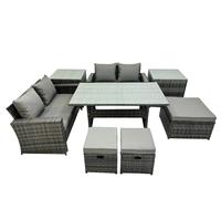 Fimous 7 Seater Outdoor Table Double Seat Sofa 2 Side Table 3 Stool Set in Dark Grey Fimous Dark Grey