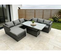 Fimous 7 Seater Wicker PE Rattan Garden Furniture Sofa Set Outdoor Adjustable Rising Lifting Dining Table Set with Big Footstool